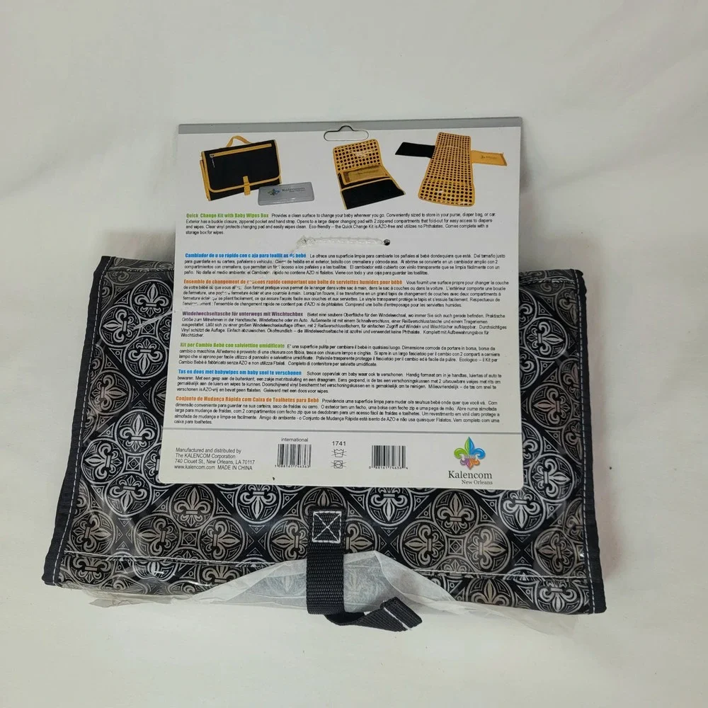 Kalencom Quick Change Kit Portable Diaper Changing Pad Wipes Box Fleur De Lis